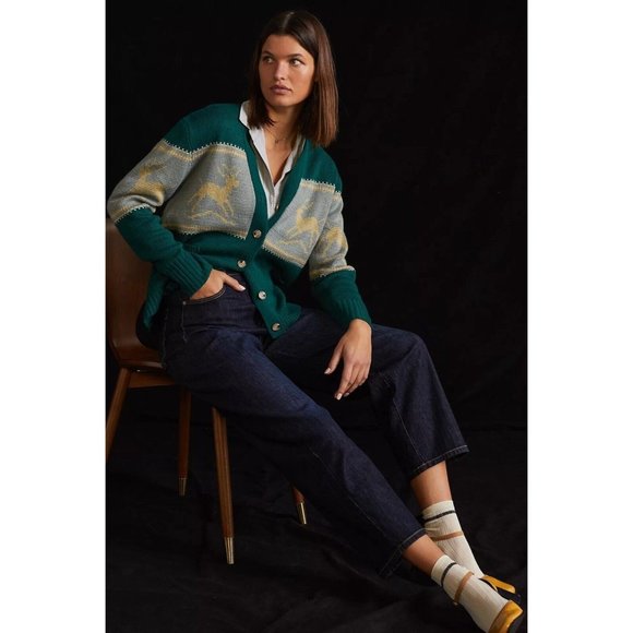 NWOT Anthropologie Tiny Reindeer Cardigan Sweater  Holiday Z453 - Picture 2 of 5